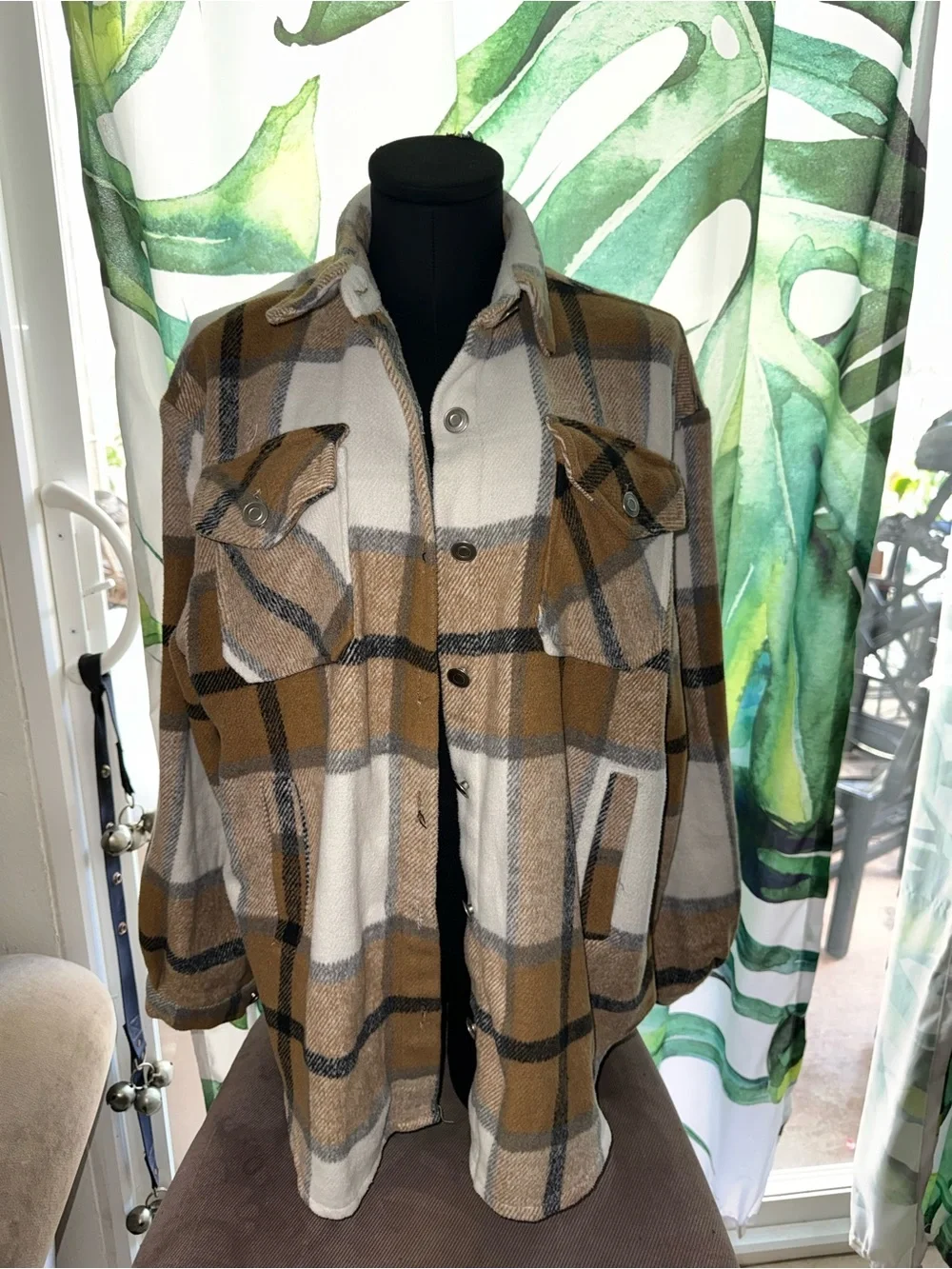 Women’s Brown Plaid Button-Up Shacket - Casual Layering Jacket